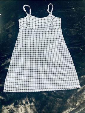 Hollister Vintage Y2K Stretchy Blue and White Plaid Spaghetti Strap Dress